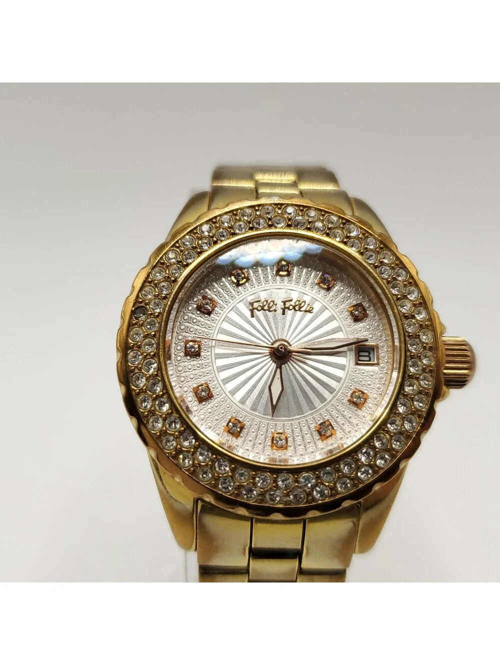 Folli Follie Quartz 29mm Date Dial Rose Gold Tone Womens Watch New Battery